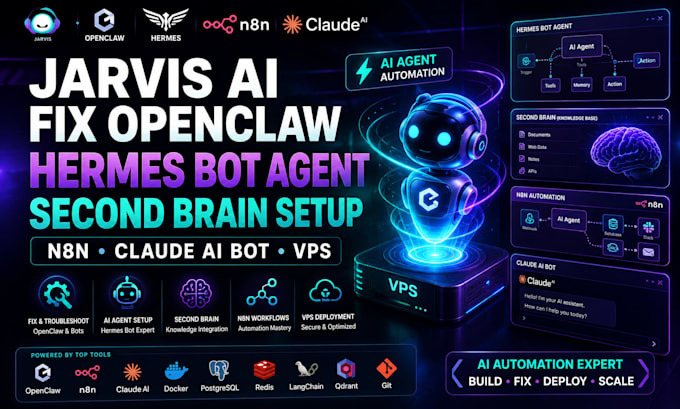 jarvis ai fix openclaw hermes bot agent second brain setup n8n claude ai bot vps