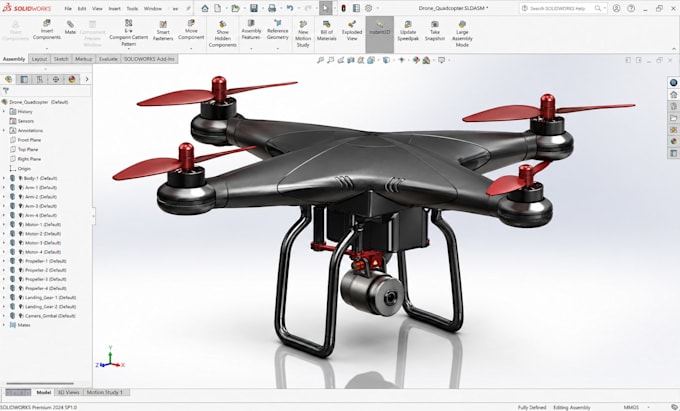 do realistic 3d cad design for drone with controller design, pcb manufacturing