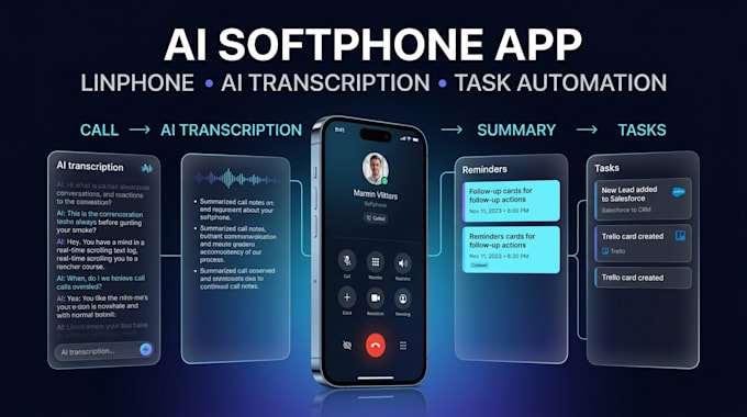 build ai softphone linphone app call transcription reminder task management app