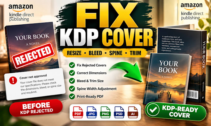 fix rejected KDP cover errors and resize your paperback cover