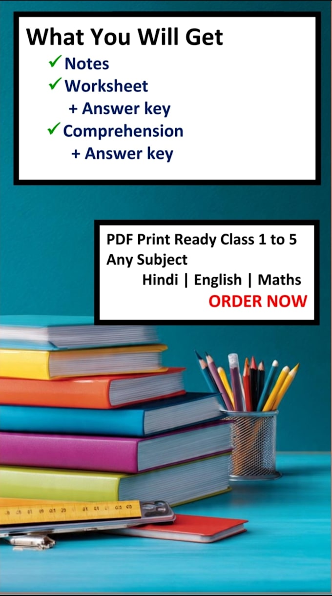 create english hindi math notes worksheet comprehension for class 1 to 5