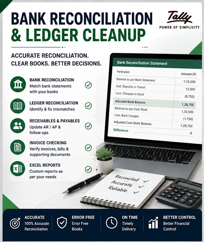 do bookkeeping, tally accounting and bank reconciliation