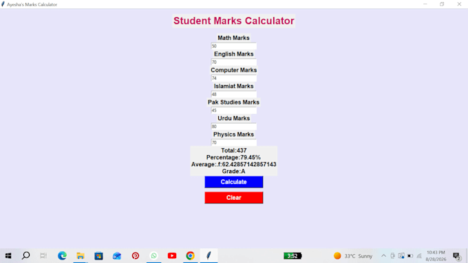 create python calculator and marks calculator with gui