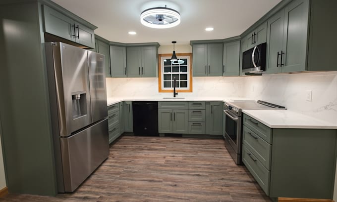 design kitchen cabinets and create detailed drawings in mozaik