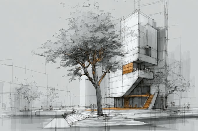 draw an architectural sketches of building illustrations