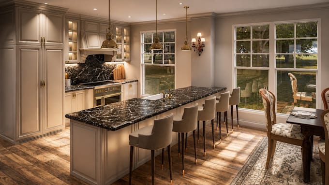 do kitchen interior design with 3d rendering