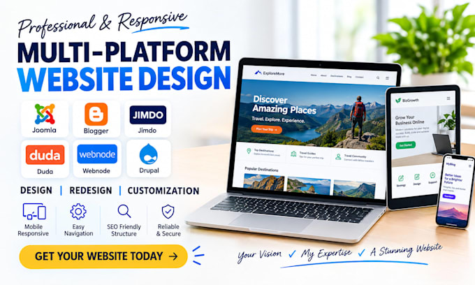 build and redesign joomla blogger jimdo duda webnode drupal website