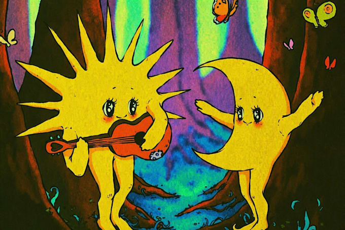 draw a unique psychedelic vintage retro logo art