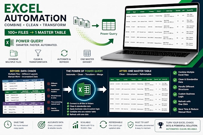 combine, clean and automate multiple excel files using power query