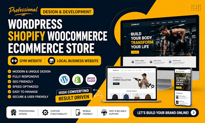 build wordpress shopify woocommerce  eccomerce store gym local business website