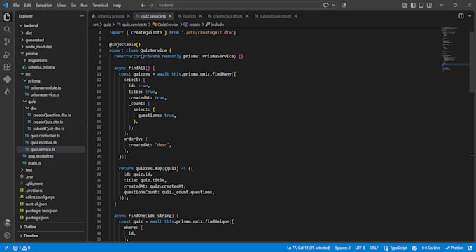 build a rest API backend with nestjs, prisma and postgresql
