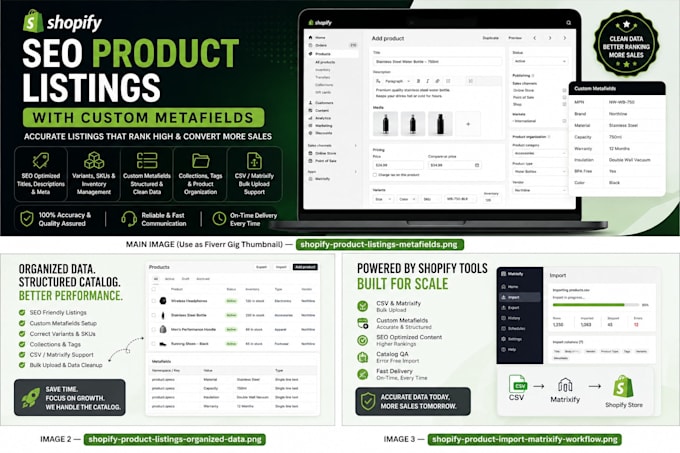 create SEO shopify product listings with custom metafields