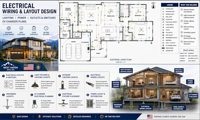 design electrical wiring lighting power outlets switch layouts ev charger plans