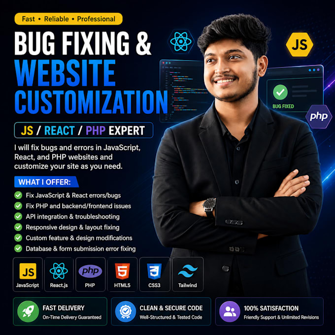 fix bugs errors in javascript react and PHP websites