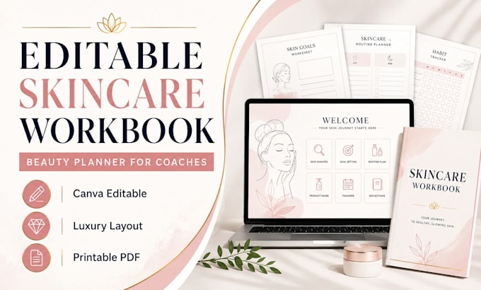 create editable skincare workbook beauty planner for coaches
