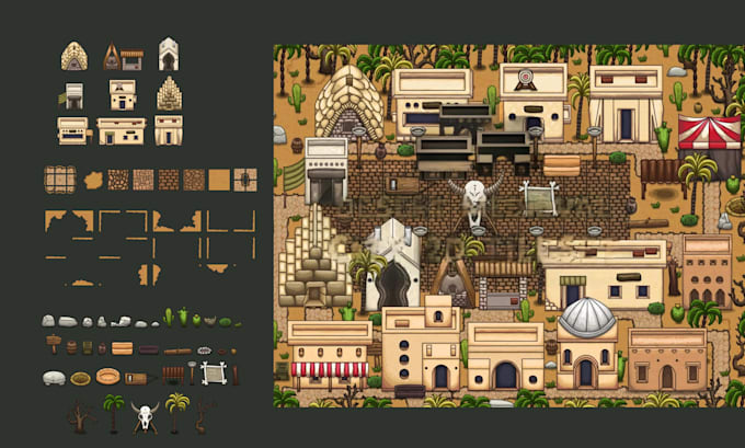 create seamless pixel art tileset, tilemap, pixel game asset for your 2d game