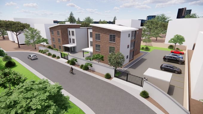 sketchup 3d house brick design, facade condominium block render, local bim code