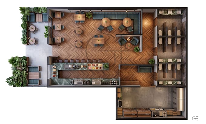 render realistic 2d colored floor plan from your cad drawing