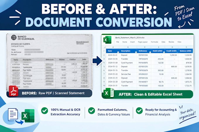 convert PDF, bank statements and scanned documents to excel