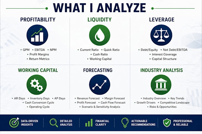 analyze financial statements, ratios and forecasts