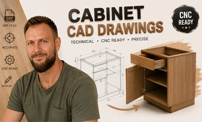 cabinet technical drawing, cnc cabinet drafting, cabinet cad, autocad, dxf