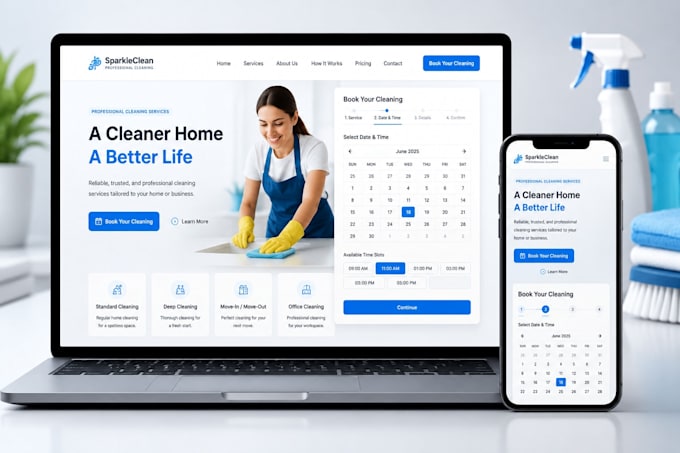 build a cleaning service website with bookingkoala, launch27 booking, quote calc