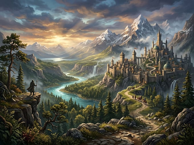 create stunning fantasy landscape, background illustration