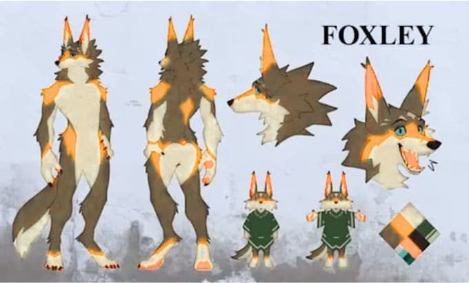 draw your furry oc reference sheet with full character design