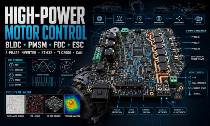 design high power bldc pmsm motor controller foc esc pcb