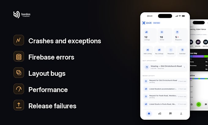 do flutter bug fixes, firebase debugging and app release support
