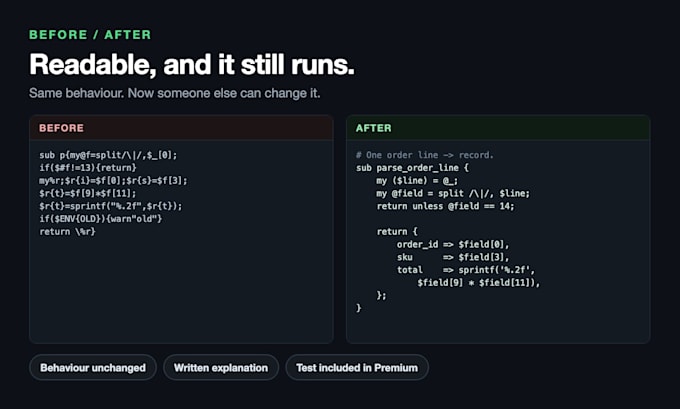 fix, modernise or extend your legacy perl code
