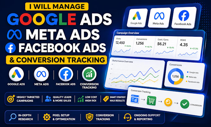 manage google ads, meta ads, facebook ads and tracking