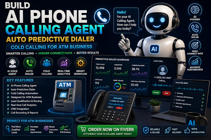 build ai phone calling agent auto predictive dialer cold calling for atm