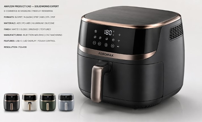 do amazon product cad, e commerce 3d modeling, solidworks and product rendering