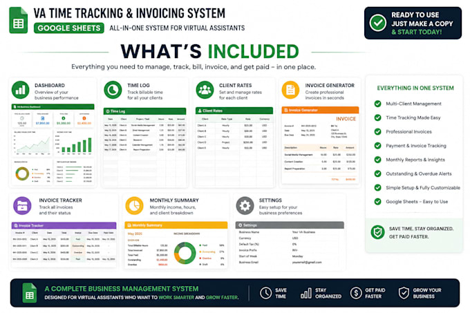 deliver a ready made google sheets VA system