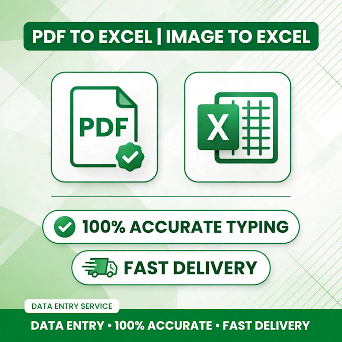 convert PDF to excel, image to excel and typed data entry