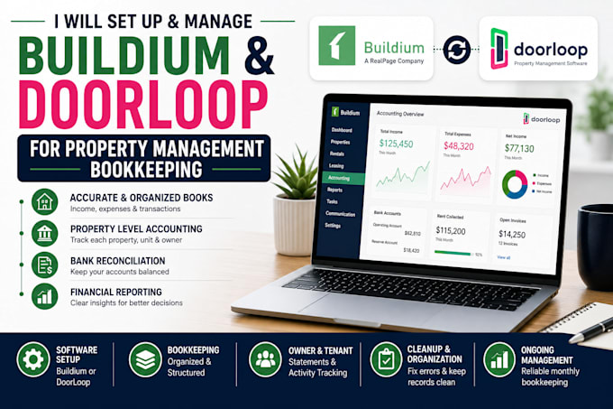 set up and manage buildium doorloop for property management bookkeeping