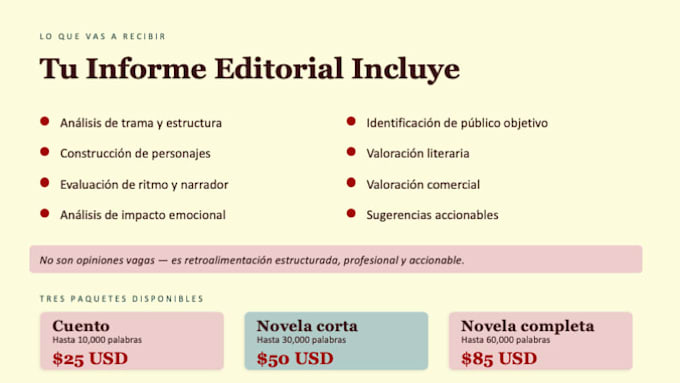 do a spanish beta reading with a detailed editorial report