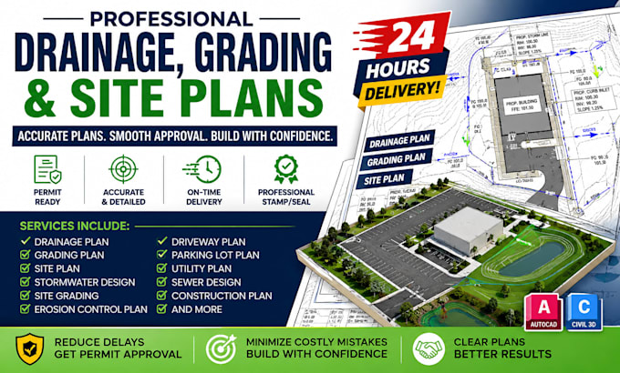design drainage plan grading plan driveway plan plot plan parking lot with stamp