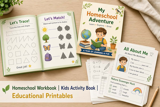 design homeschool workbook, kids activity workbook and educational printables