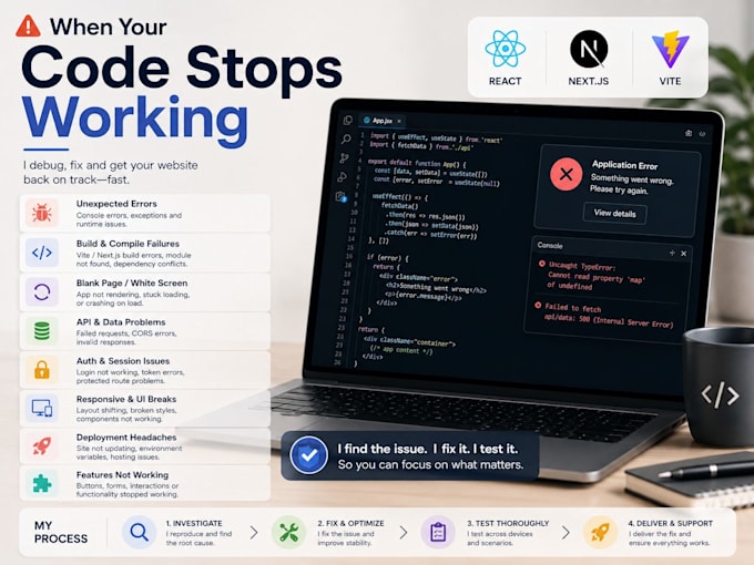 fix bugs in your react, next or vite website