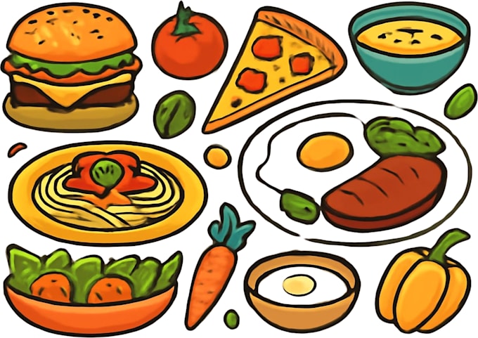 food illustration, cartoon, food vector, menu design, vector