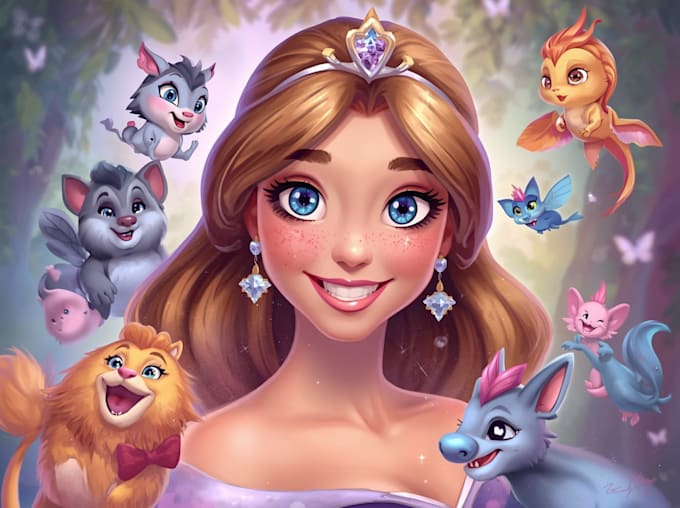 do cute disney cartoon portrait
