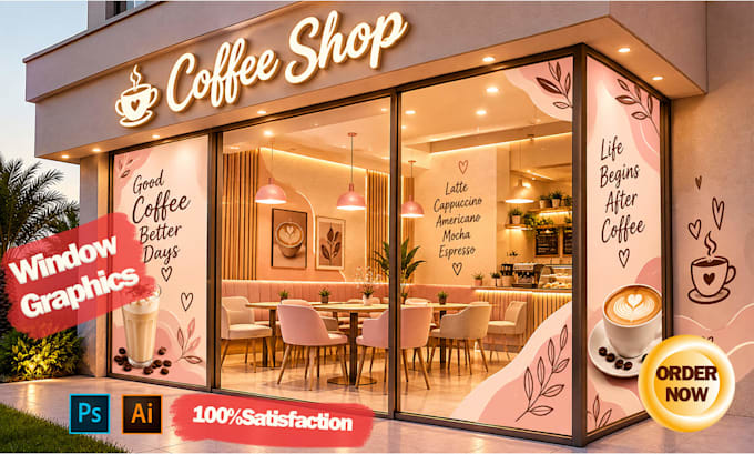 design creative shopfront or storefront window graphics
