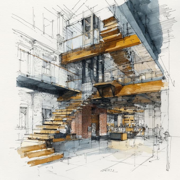 do watercolor style architectural or interior illustration