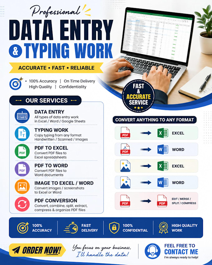 do data entry, excel data entry, pdf to excel and fast typing work
