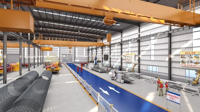 redesign production warehouse interior, industrial manufacturing workshop layout