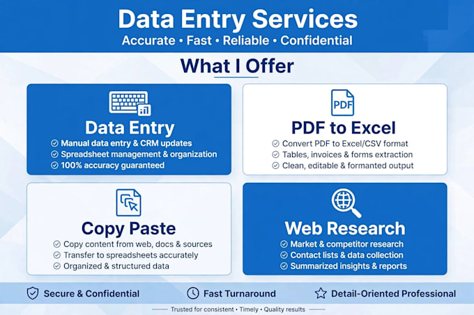 do data entry, excel data entry, copy paste, and typing work