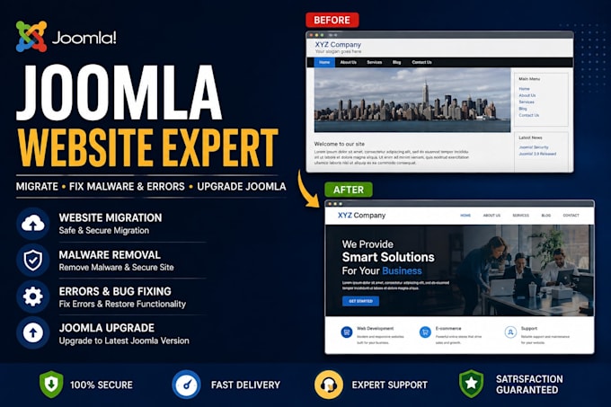 migrate joomla website design fix malware errors and ugrade joomla