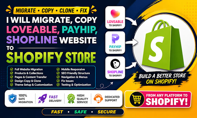 migrate from lovable ai shopline payhip website to shopify website
